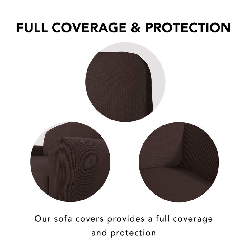 PureFit Stretch Loveseat Sofa Slipcover â€“ Spandex Jacquard Non Slip Soft Couch Sofa Cover, Washable Furniture Protector with Non Skid Foam and Elastic Bottom for Kids (Loveseat, Chocolate) - Image 3